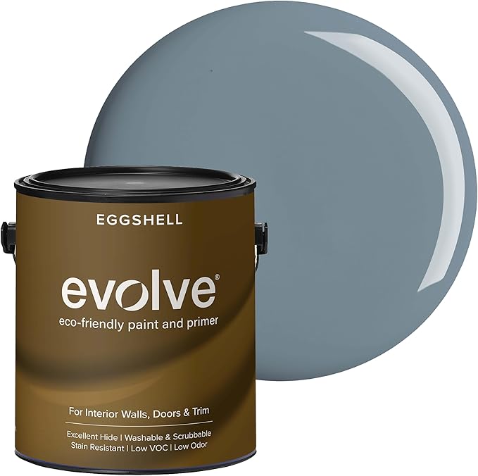 EVOLVE Interior Paint & Primer, Eggshell (Slate Blue), 1 Gallon – One-Coat Coverage, Excellent Hide, Low VOC, Low Odor, Washable Paint for Walls, Doors & Trim