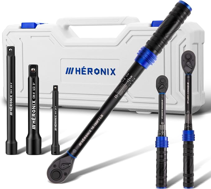 6PCS Click Torque Wrench Set, 1/4" 3/8" 1/2" Drive (20-240 in.lb, 5-50 ft.lb, 10-180 ft.lb), 72-Tooth Ratchet with 4", 5", 6" Extension Bars for Auto, Bicycle & Motorcycle Maintenance