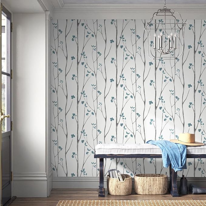 Timeet Peel and Stick Wallpaper White and Blue Floral Wallpaper Boho Leaf Contact Paper Self Adhesive Removable Wall Paper for Bedroom Bathroom Cabinet Wall Decoration 16"x78.7"