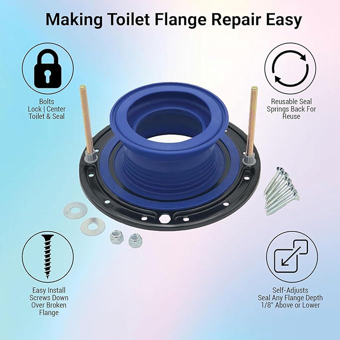One N Done Toilet Flange Repair Kit - Toilet Kit For Low or Broken Toilet Flange. Toilet Wax Ring Replacement Kit W/Toilet Flange Extender Kit. No Wax Ring For Toilet Bowl Or Toilet Seal Required. 5X