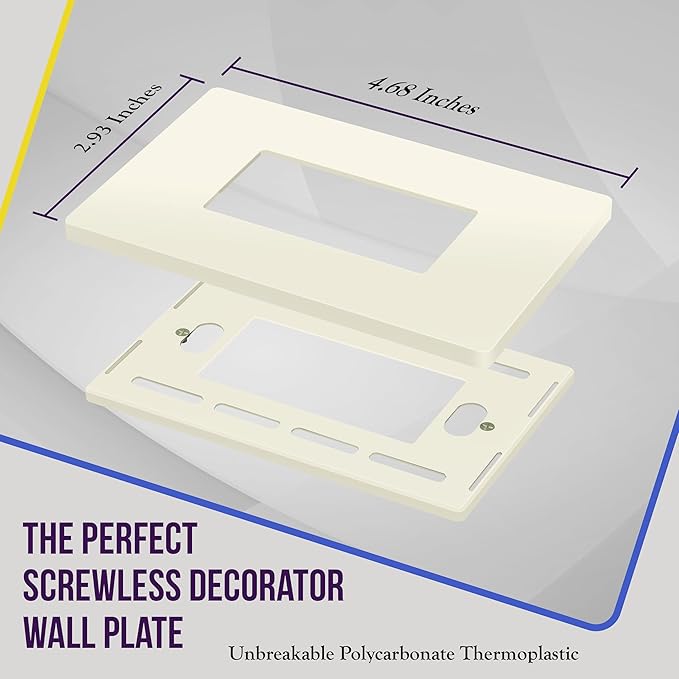 ENERLITES Screwless Decorator Wall Plate Child Safe Outlet Cover, Glossy Finish, Size 1-Gang 4.68" H x 2.93" L, Unbreakable Polycarbonate Thermoplastic, SI8831-LA-10PCS, Light Almond (10 Pack)