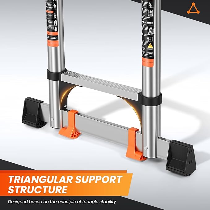 Telescoping Ladder 16.5 FT A Frame, Extension Multi-Purpose with Balance Bar Heavy Duty 330 lbs Max Capacity for Home and Outdoor Work, Silver