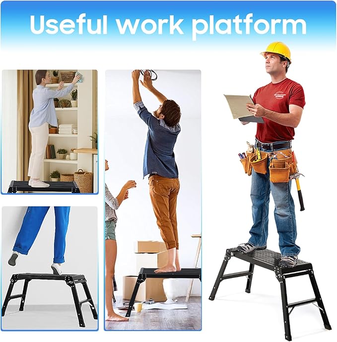 LEADALLWAY Aluminum Work Platform Step Ladder 30"x12"x20" Heavy Duty Foldable 330 Lbs Capacity, Black