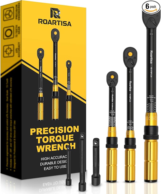 6PCS Torque Wrench Set - 1/4 & 3/8 & 1/2-Inch Drive Click Torque Wrenches - ±3% Accuracy Dual-Scales 72 Teeth Dual-Direction Adjustable Torque Wrench for Bicycle, Motorcycle, Car Maintenance