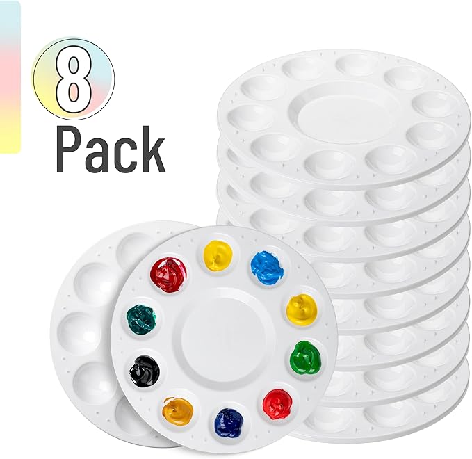 Mr. Pen- Round Paint Tray Palettes, 8 Pack, Plastic White Palettes for Students, Kids, Paint Holder, DIY Craft Class, Painting