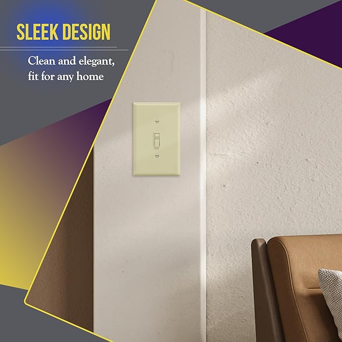 ENERLITES Toggle Light Switch Wall Plate, Gloss Finish, Midway Size 1-Gang 4.88" x 3.11", Unbreakable Polycarbonate Thermoplastic, UL Listed, 8811M-I, Ivory