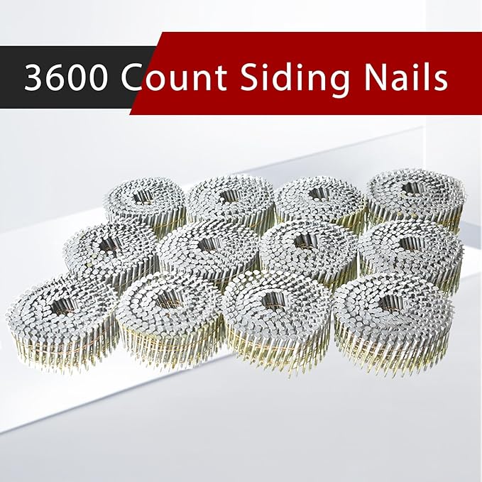 Siding Nails 2-Inch x .092-Inch 15-Degree Collated Wire Coil Full RoundHead Ring Shank Hot-Dipped Galvanized 3600 Count. Adapted to Gun Type CN57/CN65/CN70.