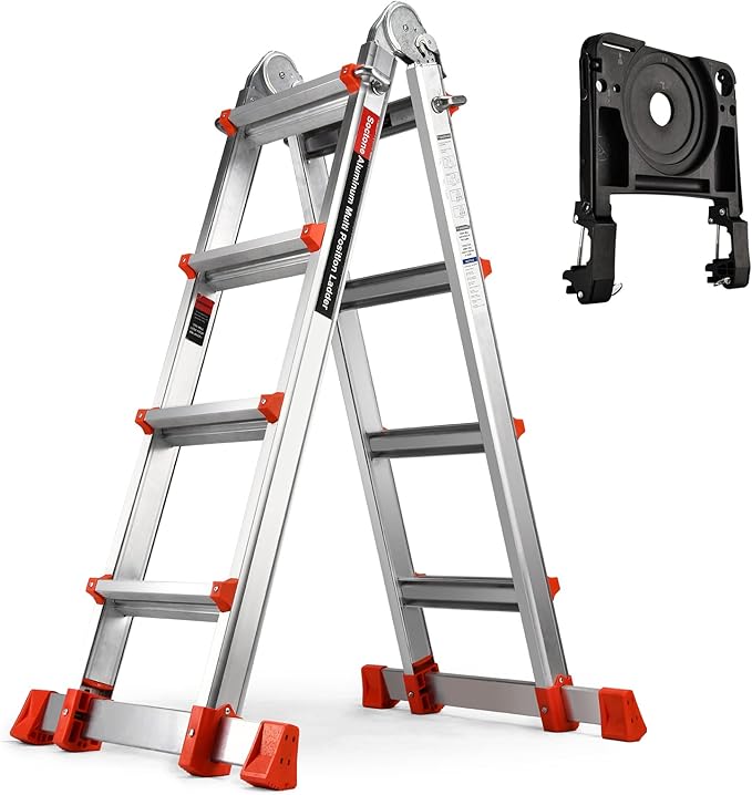 Soctone Ladder, A Frame Extension Ladder, Multi Position with Stabilizer Bar, 330 lbs Weight Rating Telescoping Ladder for Household or Outdoor Work, 14.5 Ft, Orange