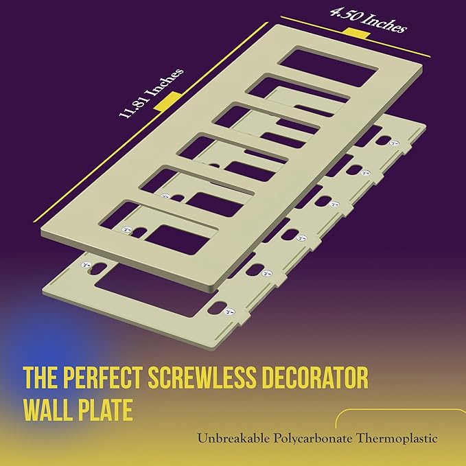 ENERLITES Screwless Decorator Wall Plate Child Safe Outlet Covers, Size 6-Gang 4.68" H x 12.00” L, Unbreakable Polycarbonate Thermoplastic, SI8836-I, Glossy, Ivory
