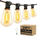 Brightever LED String Lights Outdoor Waterproof, 25FT 2200K Dimmable Patio Lights with 13 Shatterproof ST38 Vintage Edison Bulbs, Outside Hanging Light for Porch, Deck, Garden, Backyard, Balcony
