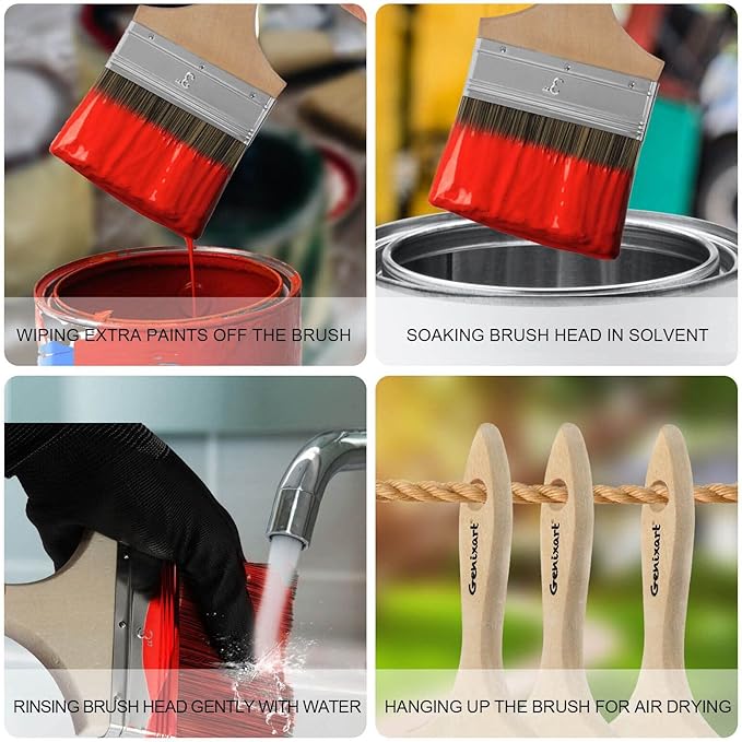 Double Thick Chip Paint Brush, 6 Pack, 3 inch / 75mm Stain Brushes for Painting Walls and Fence Staining, Wooden Handle Masonry Paintbrush for Varnish, Paste, Gesso and Limewash
