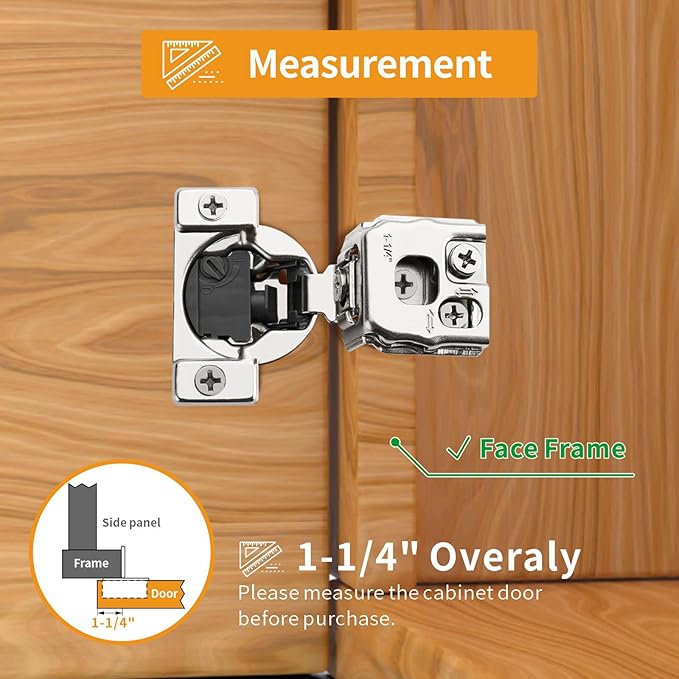 Chibery 10 Pack 1-1/4" 4D Overlay Soft Close Concealed Hinges for Face Frame Door, Control Closing Speed, Smooth Slow Self Close Hinges, Satin Nickel, 105° Open Angle Stainless Steel Cabinet Hinges