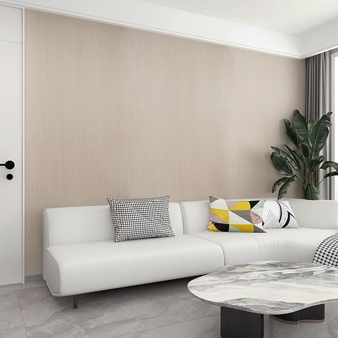Extra Wide 48"x354" Thicken Off White Wood Grain Peel and Stick Wallpaper | Self Adhesive Ash Textured Wood Contact Paper for Furniture Walls Air Guide Slot Design Wood Wall Paper for Bedroom Kitchen