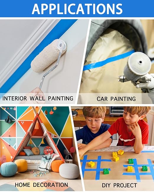 10 Rolls Painters Tape 2 inch Wide, Blue Painters Tape Bulk, Blue Masking Tape for Multi Purpose, Wall Painting, Home Improvement, DIY Crafts, 1.88 Inch x 550 Yards