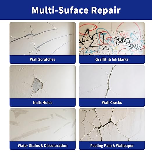 Breliter Drywall Repair Kit - 250g Wall Repair Paste Tube, Wall Putty Spackle for Nail Holes, Cracks & Stains, DIY Quick Solution for Walls and Ceilings, Fast Drying, Formaldehyde-Free, White (8.8oz)