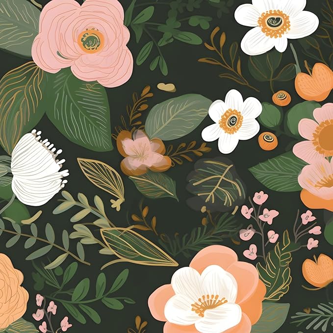 Danodoi Dark Green Vintage Floral Peel and Stick Wallpaper 17.5" x 118" | Waterproof Vinyl Self Adhesive Removable Renter Friendly Floral Contact Paper