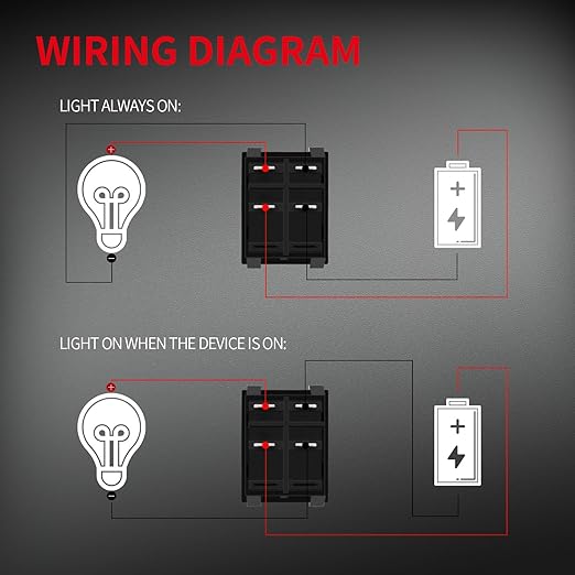 DaierTek 30A 250V KCD2 KCD4 Rocker Switch DPST 4 Pin Red Lighted 120V Rocker Toggle Switch ON Off Heavy Duty T125-3Pack