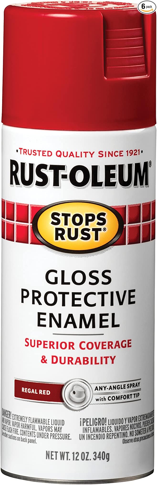Rust-Oleum 7765830-6PK Stops Rust Spray Paint, 12 oz, Gloss Regal Red, 6 Pack