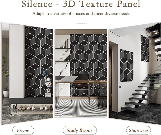 12Pack Acoustic Panels, Self-Adhesive Sound Proof Panels for Walls, Decorative 3D Textured Printing Sound Dampening Panels Sound Absorption Tiles for Studio, Office, Home, 12×12×0.4", Black