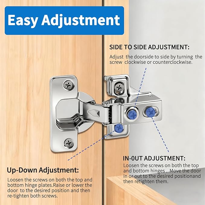 Cabinet Hinges - 40 Pack for 1/2 inch Overlay Cabinet, Face Frame Concealed 105Deg Self Closing Hinges, Stainless Soft Close Cabinet Door Hinges with Mounting Screws and Repair Plate