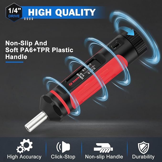 VANPO Torque Screwdriver 10-90 in-lb, 1/4" Drive Precision Driver Set | Inch Pounds Torque Wrench, 60 S2 Steel Bits for Gunsmithing, Bike Repair, Scope Mounting, Maintenance, DIY