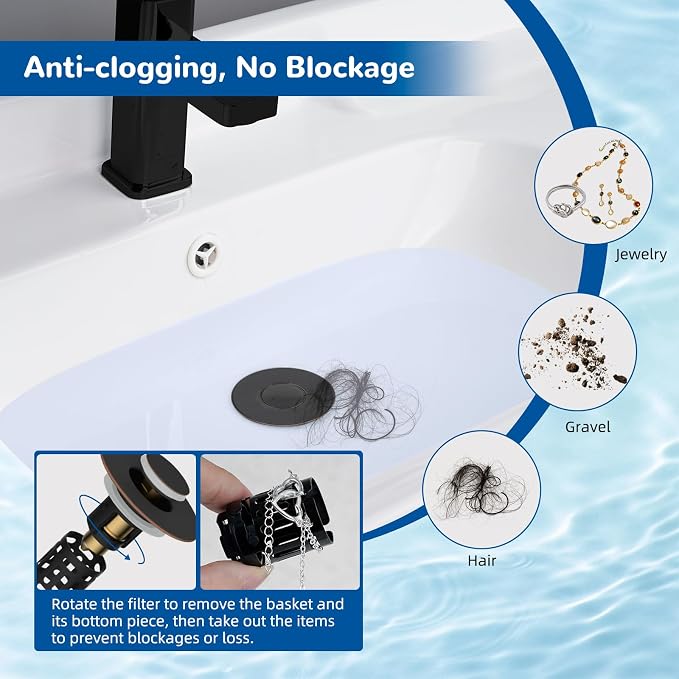 Hibbent 3 Pack Upgraded 3 in 1 Bathroom Sink Drain Strainer, Universal Pop Up Stopper with Removable Stainless Steel Filter Basket Hair Catcher, Sink Plug for 1.1''~2.36'' Basin, Oil-Rubbed Bronze