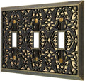 Amerelle Filigree Triple Toggle Cast Metal Wallplate in Antique Brass