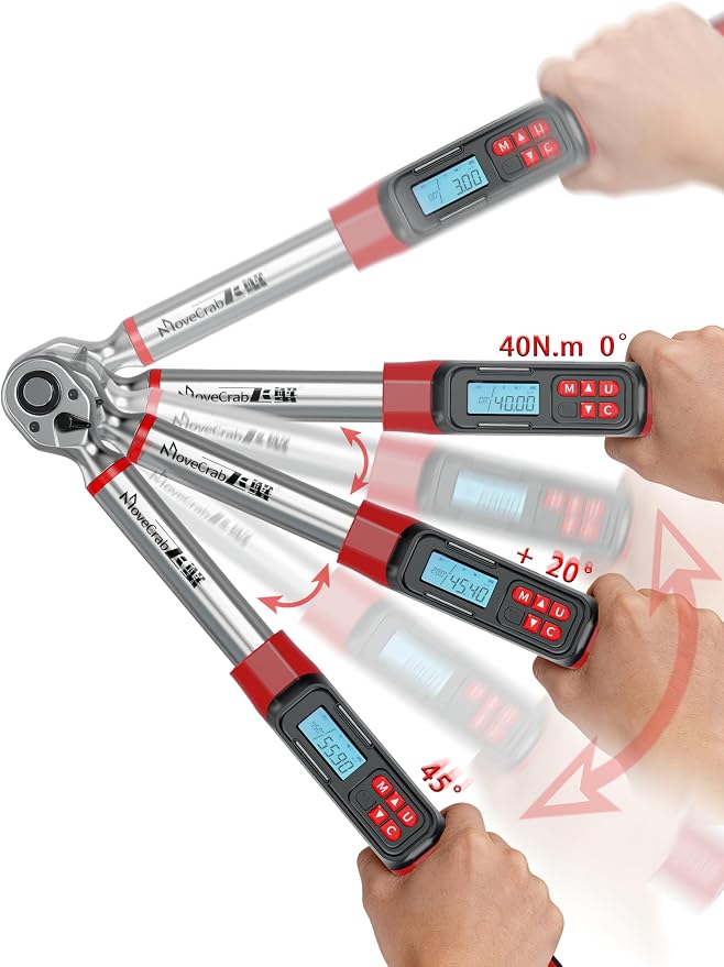 3/8" Digital Angle Torque Wrench, 2-44 Ft.lb, ±2% Accuracy, 8pcs | Electronic Torque Wrench with 0.1° Angle Mode, LED Display, Buzzer Alerts for Automotive, Motorcycle & Engine Repair