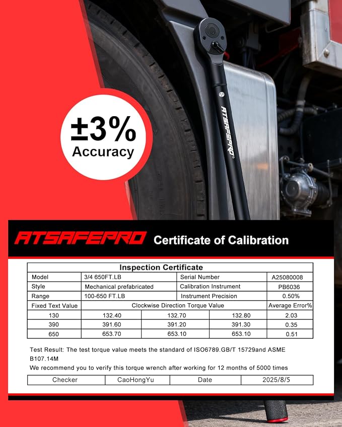 3/4 Torque Wrench 100-650 Ft-Lb – ±3% Accuracy, Reversible 48-Tooth Ratchet, Cr-V Steel, Dual Scale, 3/4" Drive Click Heavy Duty Precision Torque Wrench for Truck, RV, Heavy Equipment