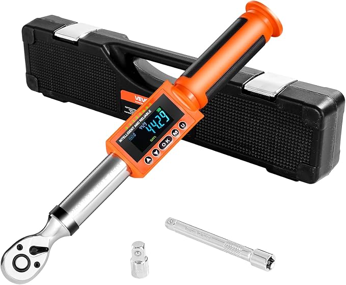 VEVOR Digital Torque Wrench, 3/8-Inch Drive, 4.94–99.57 lbf-ft, 72-Tooth, ±2% Precision Electronic Wrench with Preset Function, Audible Alert, and LED Indicator for Automotive and Motorcycle Use