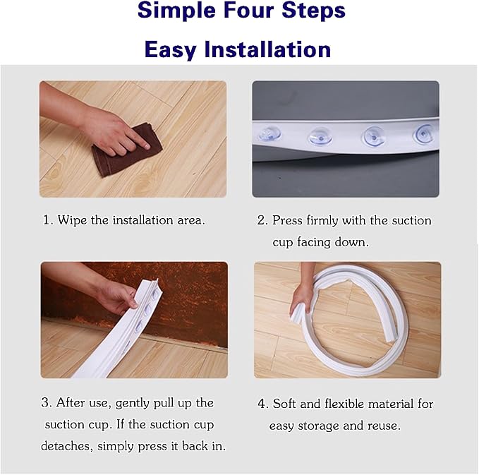Bathroom Splash Guard with Suction Cups, Suction Cup Silicone Threshold Water Dam, Walk-in Shower Dam/Barrier, for Kitchen Sink, Bathroom, Garden(200cm(79in))