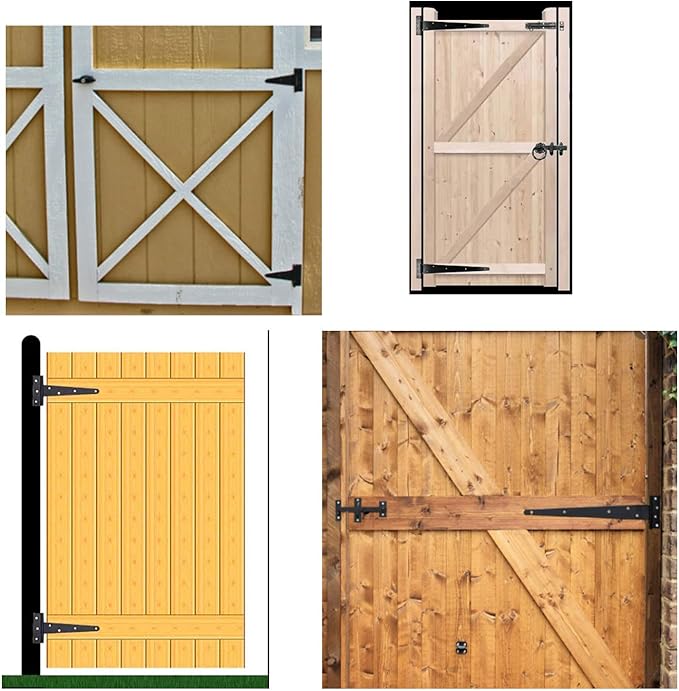 HLMOptimo Heavy Duty T Hinge Tee Hinge T Strap Hinge Shed Hinge Gate Hinge Barn Hinge Fence Hinge Door Hinge Wrought Rustproof All Size Black (6 pcs, 6 inch