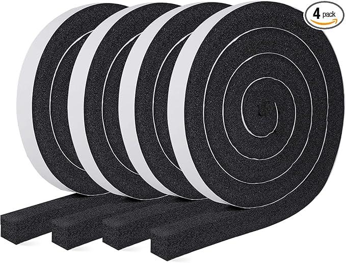 MAGZO Weather Stripping Door Seal 1 Inch W X 1 Inch T X 26 Ft Total Length, Strong Adhesion and High Resilience Air Conditioner Foam Insulation (6.5ft x 4 Rolls)
