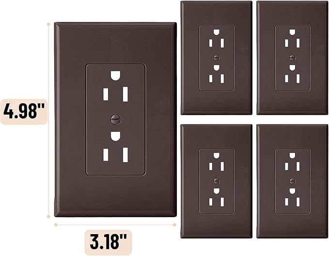 Bates- 1-Gang Duplex Wall Plate, 3.18"x 4.98", 10 Pack, Dark Brown, Unbreakable Electrical Outlet Cover Plates, Heat & Impact Resistant, Easy-to-Clean, Duplex Receptacle Cover for Home & Office