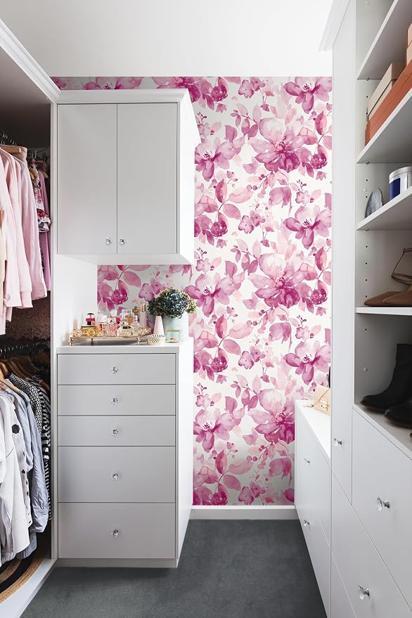 NextWall Watercolor Flower Peel and Stick Wallpaper (Pink)