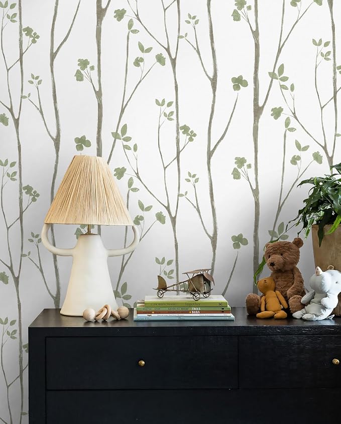 Timeet Peel and Stick Wallpaper Green Leaf Wall Paper Boho Floral Contact Paper Self Adhesive Removable Eco-Friendly Decoral for Bedroom Bathroom Vinyl Film 16.14"x78.7"