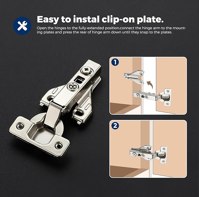 Ravinte 1 Pair 2 Packs Full Overlay Cabinet Door Hinges,105 Degree Adjustable Concealed Kitchen Cabinet Hinges Soft Close for Face Frame Cabinet