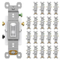 AIDA 3 Way 15 Amp Quiet Indoor Toggle Switch Self-Grounding ON Off Toggle, Residential Grade, UL Listed, Quickwire Push-in & Side Wired (White, 20 Pack)
