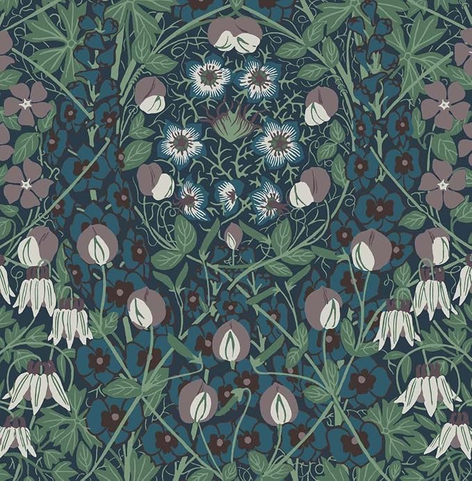 NextWall Tulip Garden Floral Peel and Stick Wallpaper (Deep Ocean & Purple Haze)