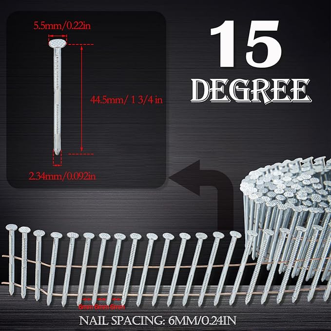 Coil Siding Nails 1-3/4-in 15 Degree Stainless Steel Coil Siding Nails 1200 Count 1-3/4-Inch x .092-Inch Ring Shank Cold-Dipped Galvanized Collated Wire Coil Nails