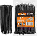 8 Inch Black Zip Ties 1200 Pack, 35 LBS Tensile Strength, Self-Locking Nylon UV Resistant Cable Ties for Indoor and Outdoor