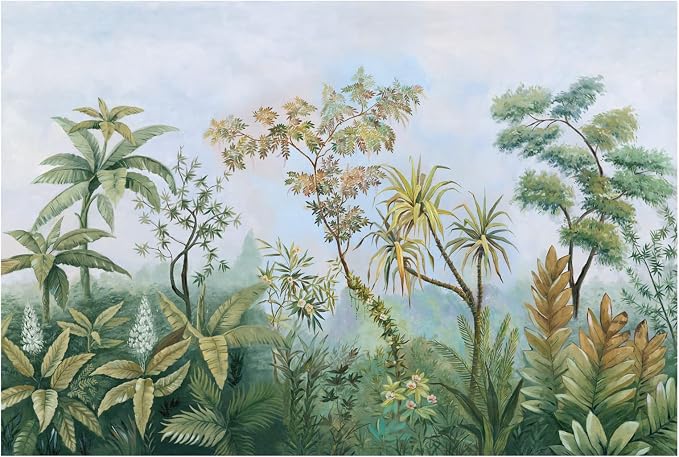 Cliouar-Tropical Plants Southeast Asia Oil Painting Forest Wallpaper Mural Bedroom Living Room Decoration 158" x 110"(Not Peel and Stick)