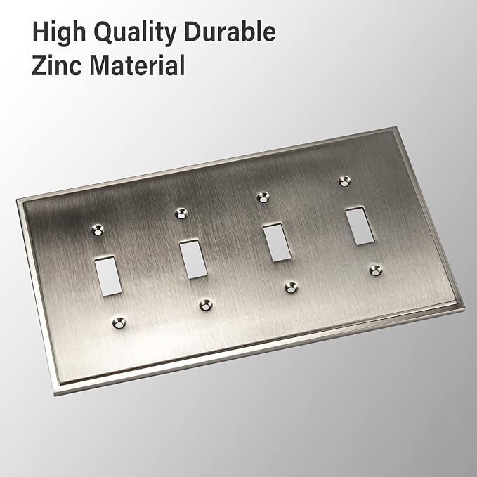 Henne Bery Soft Modern Decorative Wall Plate Switch Plate Outlet Cover (Quad Toggle, Satin Nickel)