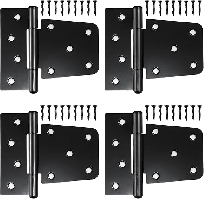 Heavy Duty Gate Hinges - 4 Pack, Black Iron 3.5 Inch Hinges for Wood Shed, Barn Door, Fence Gate Swing (Screws Included)