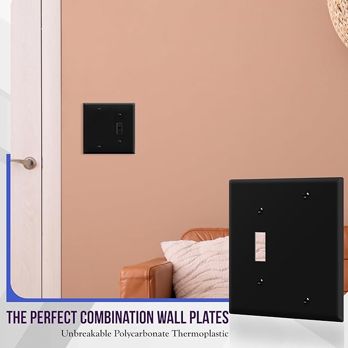 ENERLITES Combination Wall Plate (Blank Device/Toggle Switch), Standard Size 2-Gang, Polycarbonate Thermoplastic, 880111-BK, Black