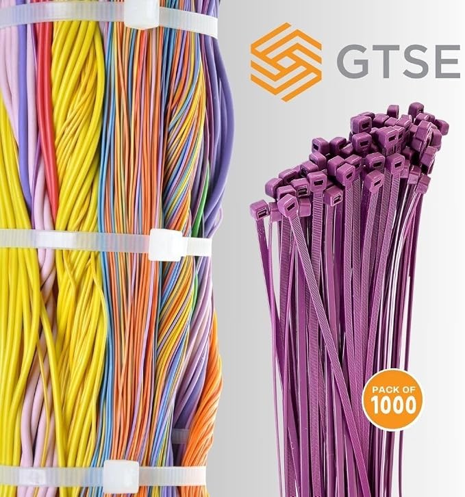 GTSE 14 Inch Purple Heavy Duty Zip Ties, 1,000 Bulk Pack, 120lb Strength, UV Resistant Nylon Cable Ties, Self-Locking 14" Tie Wraps
