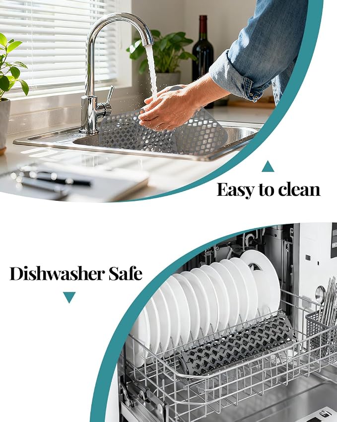 Kitchen Sink Mat 28.3 x 15.2in Silicone Sink Mat Non Slip Sink Protector for Farmhouse Kitchen Grey B