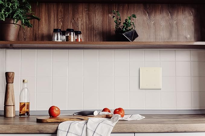 Henne Bery Modern Edge Decorative Wall Plate Switch Plate Outlet Cover, Durable Solid Zinc Alloy (Double Blank, Light Almond)