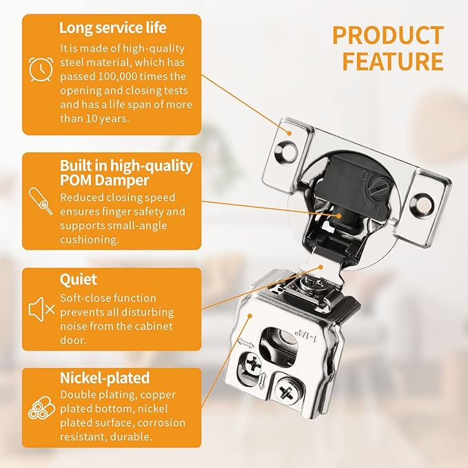 Chibery 2 Pack 1-1/4" 4D Overlay Soft Close Concealed Hinges for Face Frame Door, Control Closing Speed, Smooth Slow Self Close Hinges, Satin Nickel, 105° Open Angle Stainless Steel Cabinet Hinges