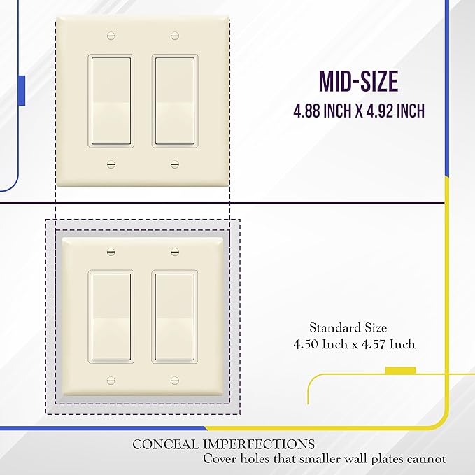 ENERLITES Decorator Light Switch or Receptacle Outlet Wall Plate, Gloss Finish, Midway Size 2-Gang 4.88" x 4.92", Unbreakable Polycarbonate Thermoplastic, UL Listed, 8832M-LA, Light Almond